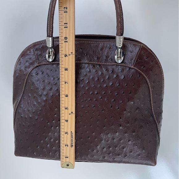 BORSE IN PELLE Genuine Leather Burgundy Brown Ostrich Embossed Satchel ITALY - Picture 10 of 12